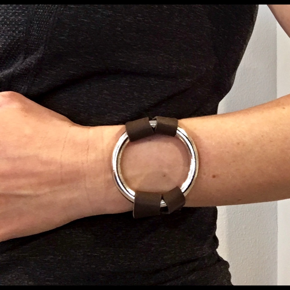 Brown Leather & Nickel Bracelet